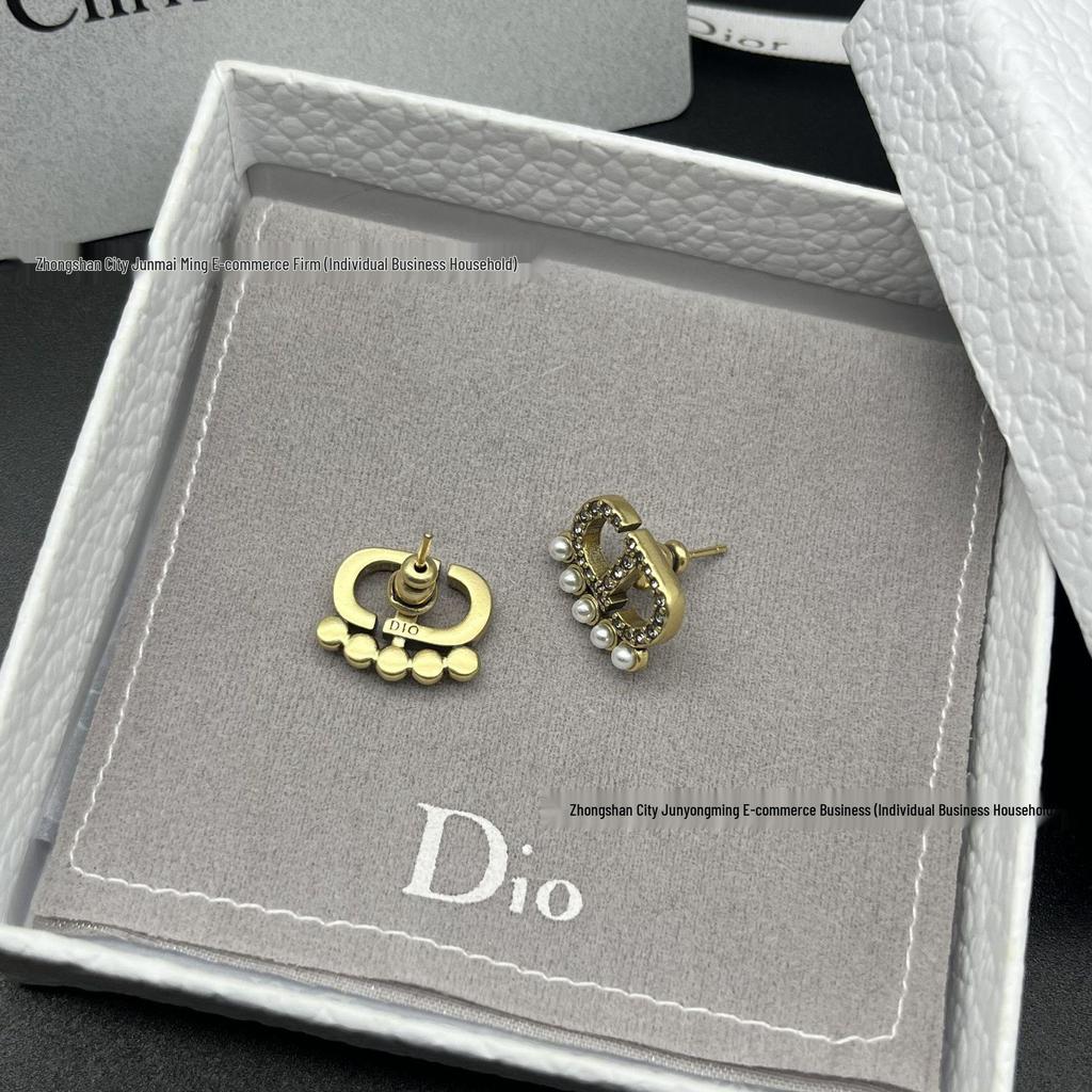 Antique Bronze Pearl Stud Earrings with Inlaid Diamonds