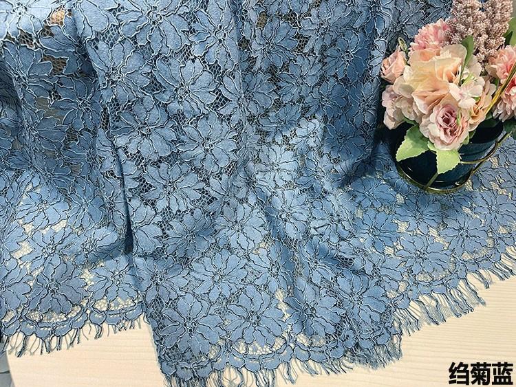 Lace Fabric 150x150cm for Dresses Clothes Sewing White Blue Hollowed-out Plain Cloth Heavy Press Yarn Three-dimensional Mesh