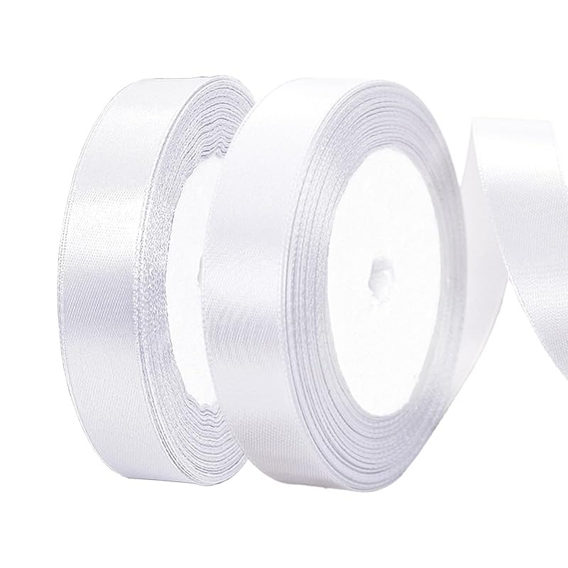 

Coollooda 20mm white satin ribbon 22 meters handicraft fabric ribbon gift wrapping webbing flower bouquet wrapping hair ribbon, birthday or wedding