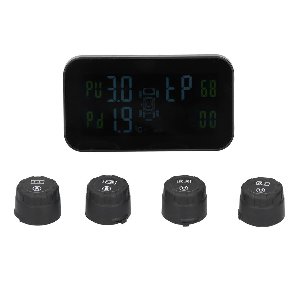 LCD-display Bil TPMS Däcktrycksövervakningssystem med sensor Solcellsladdning USB-laddning