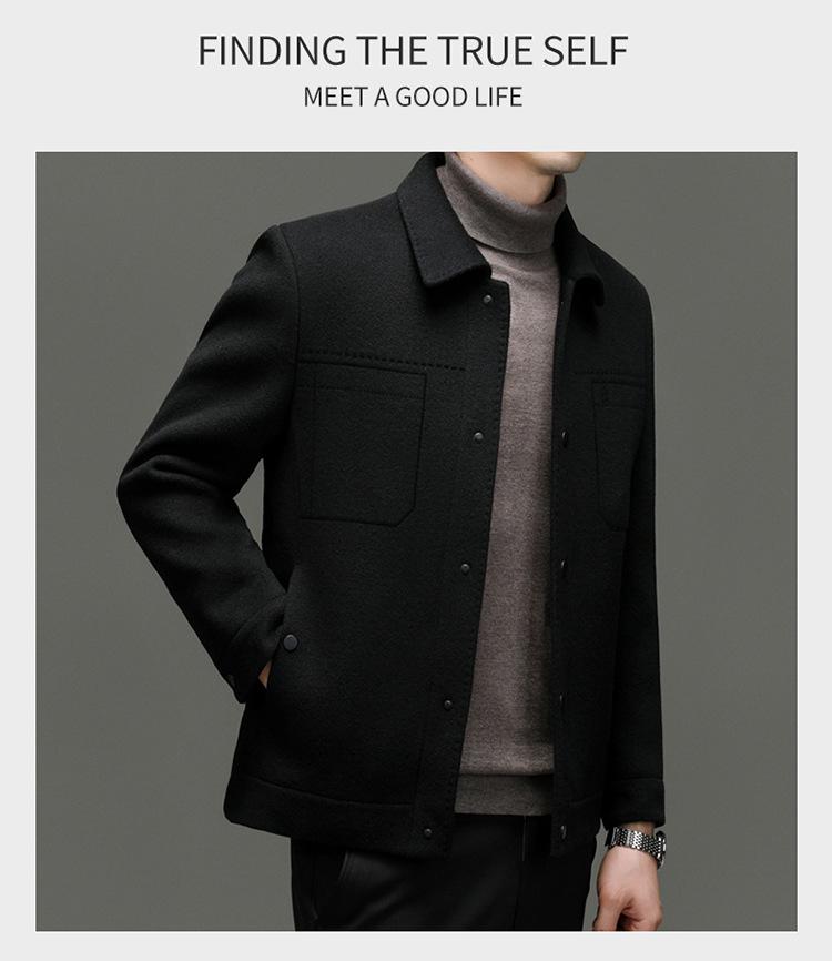 Men's Fashionable Winter Wool Jacket with Detachable Down Liner and Stand Collar