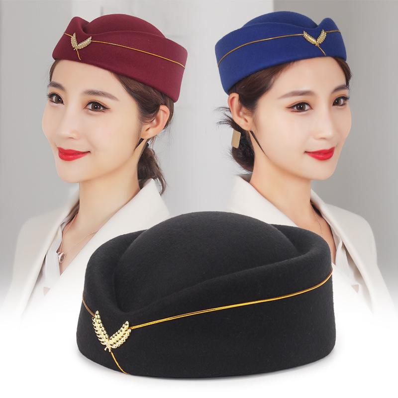 Women's Hat Ceremonial Guard Drum Team Performance Dance Hat Band Uniform Flight Attendant Beret