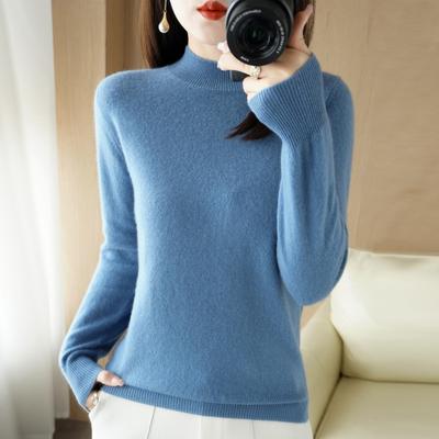 Sweter z półgolfem damski krótki sweter z dzianiny dolna koszula jednokolorowa bluzka z długimi rękawami damska jesień i zima