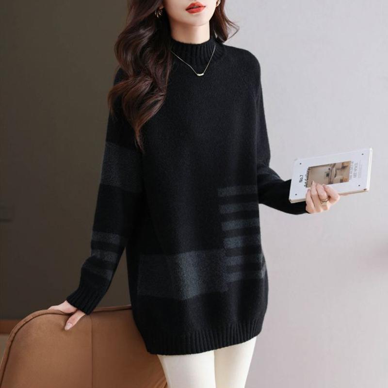 Pullover für Damen Herbst Winter Verdickter Pullover Warm Gestrickt Dehnbar Langarm Oversize Jumper Oberteile