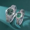 2 Pcs/Set Couple's Watch Set Luxury Rhinestone Set Quartz Watch Analog Elegant Green Dial Watch Ideal for Men and Women