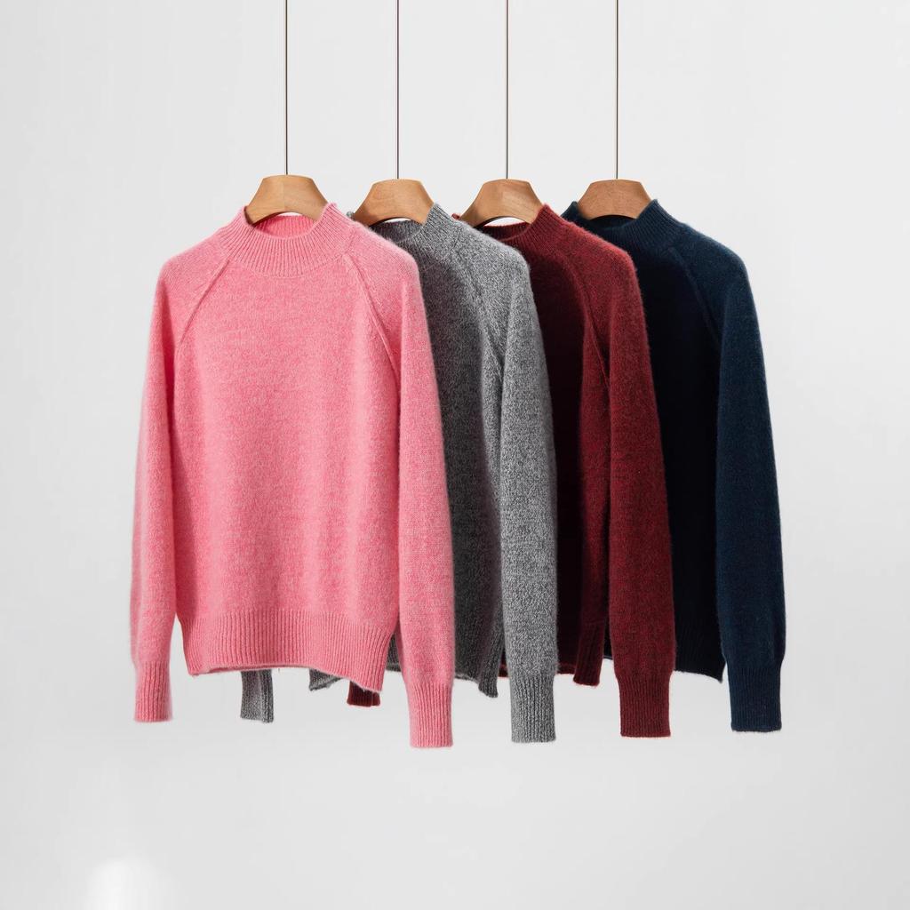 Women's Marled Yarn Pure Wool Long Sleeve Sweater, Half-High Neck Pullover for Autumn/Winter