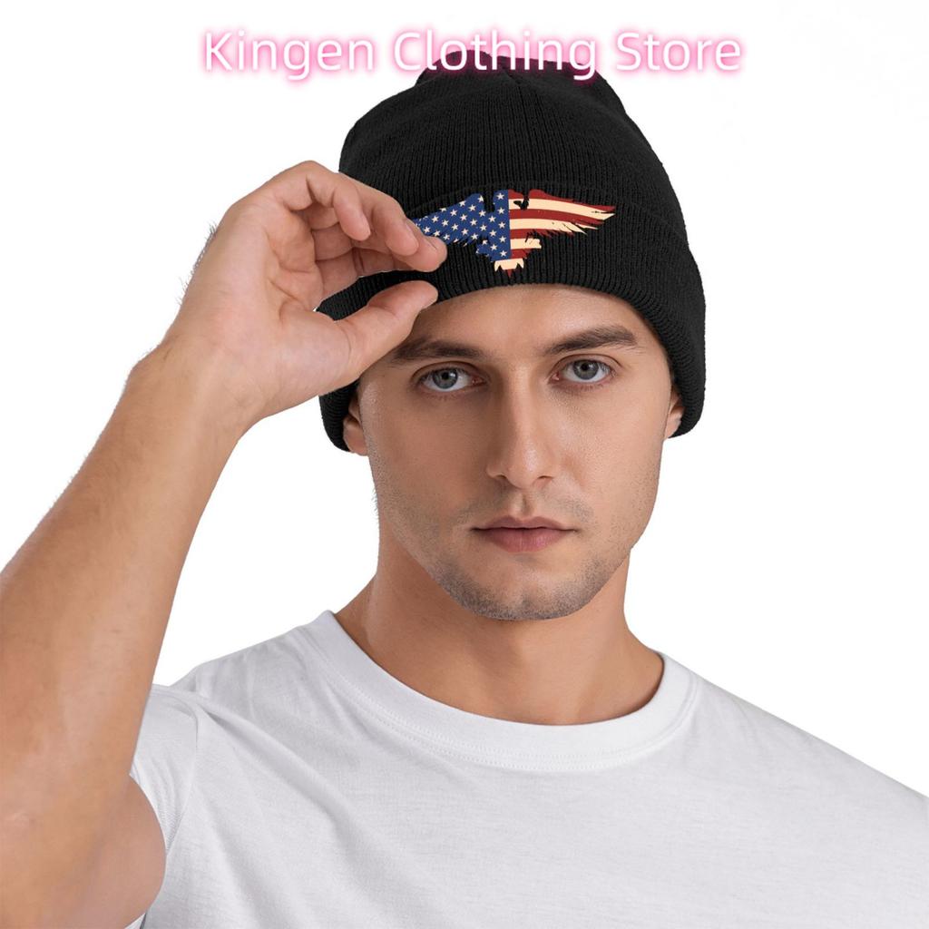 American Eagle Print Beanie Vintage Graphic Knit Hat Retro Streetwear Soft Warm for Unisex Women Elastic Cap Skullie Beanies Winter
