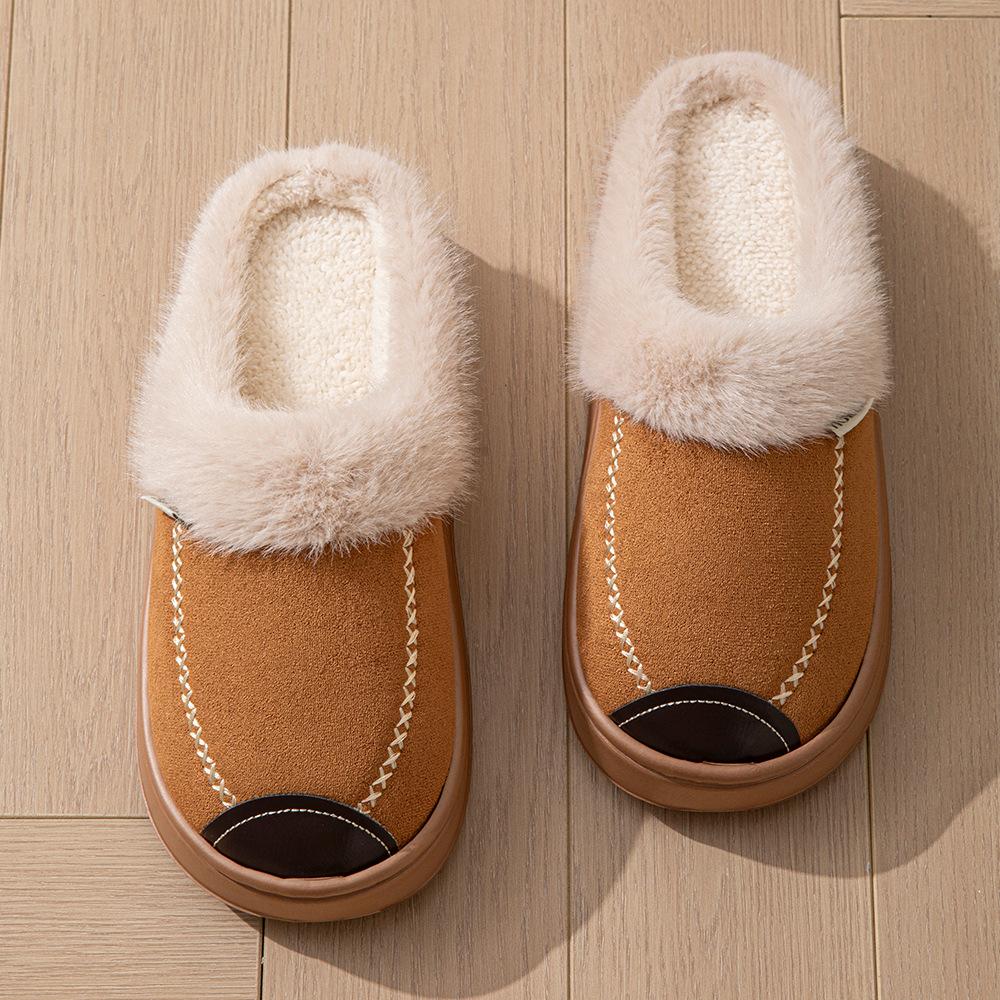 2025 new wool cotton slippers home thickened non-slip couple cotton slippers winter plush cotton slippers