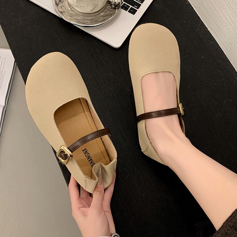 fashion 2024 Spring and Autumn Fashion New Women's One-line Buckle Round Toe Comfortable Flat Shoes