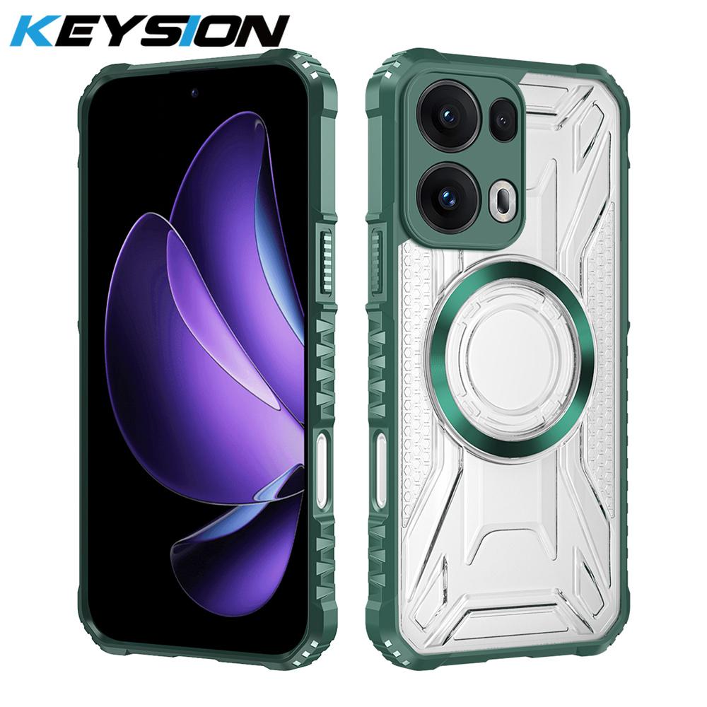 

KEYSION Прозрачный магнитный чехол для OPPO Reno13 Pro 5G Мягкий силикон+ПК Сверхпрочный противоударный чехол для телефона для OPPO Reno 13 5G for Reno13 Pro 5G зелёный
