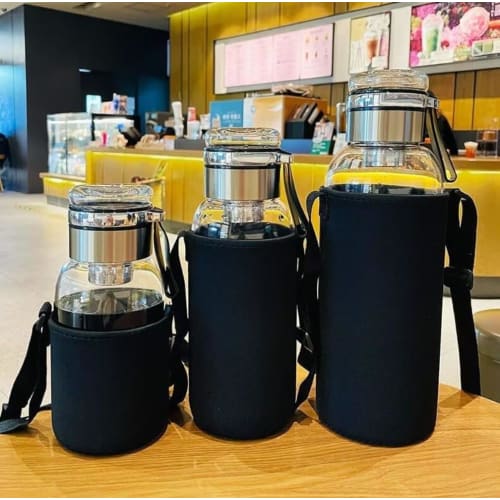 Ladfrol Water Bottle, Glass Bottle, High Boron Silicone Glass, Direct Drinking, Leak-Proof, Portable, Transparent, with Strainer for Coffee and Tea, P