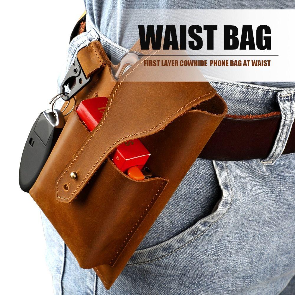 Portable Leather Phone Bag Cowhide Leather Cell Phone Pouch Durable Phone Belt Holder  Walking