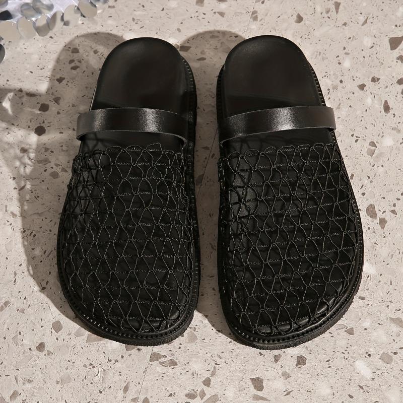 Women's Summer Sandals Slip-On Breathable Mesh & Synthetic Synthetic Leather Comfortable Lightweight Rubber Sole Casual Beach Slippers for Indoor
