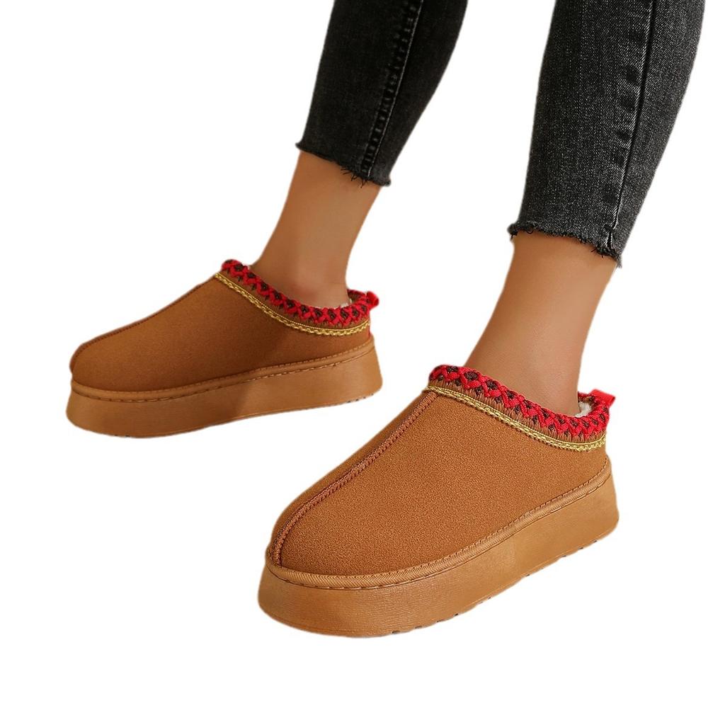 Autumn and winter new thick-soled snow boots, piled and thickened fashion warm cotton shoes, low-top foot cover, solid-color large-size cotton slipper