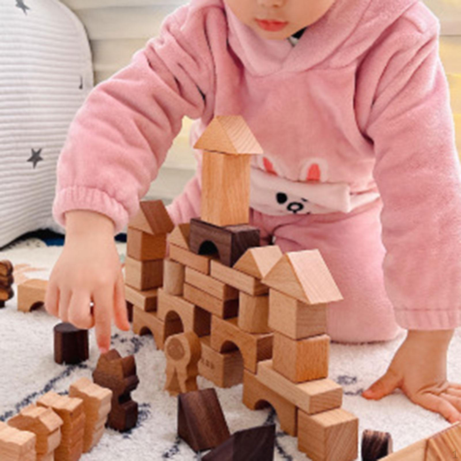 50Pcs Wooden Building Blocks 3D Shapes Early Educational Toy Geometric Solids for