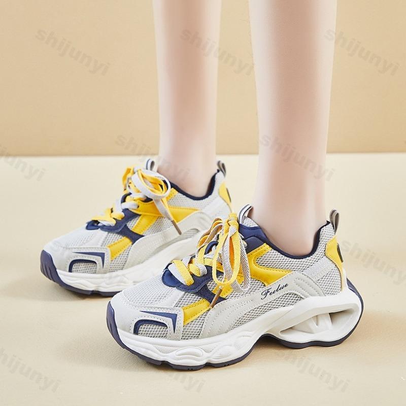 Woman Chunky Sneakers Fashion Double Lace Up Breathable Mesh Casual Sport Shoes Trendy Versatile Height Increase Platform Shoes