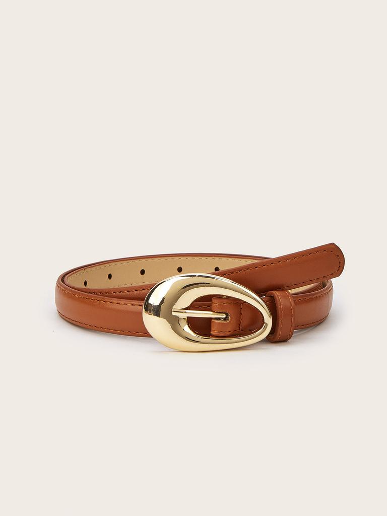 Simple Solid Color Gold Buckle Decoration Women Casual Belt For Autumn Outfit Enhancement