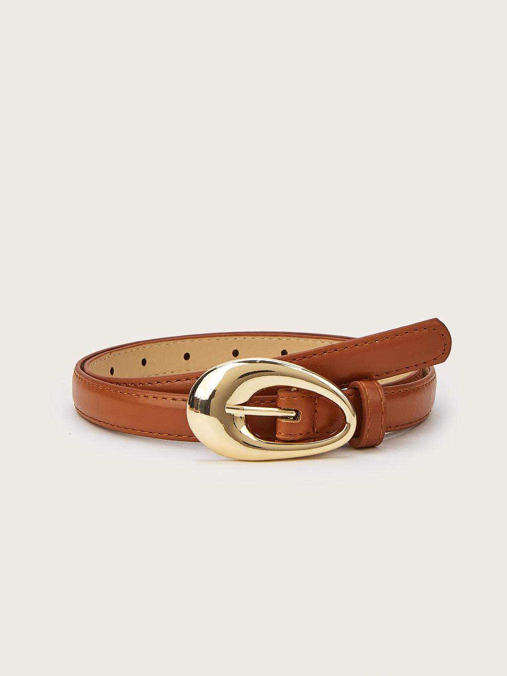 

Simple Solid Color Gold Buckle Decoration Women Belt For Casual Denim Styling