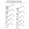 10Pcs Stainless Steel Screw Shaped Nose Studs Rings Square Round CZ Nose Ring Labret Nose Piercing Jewelry Silver Tone