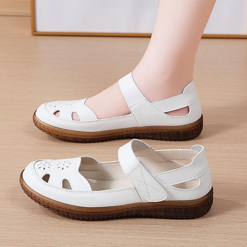 Women's Sandals Summer Mary Jane Beach Shoes White Flat Shoes Casual Soft Walking Sandals for Girl Plus Size