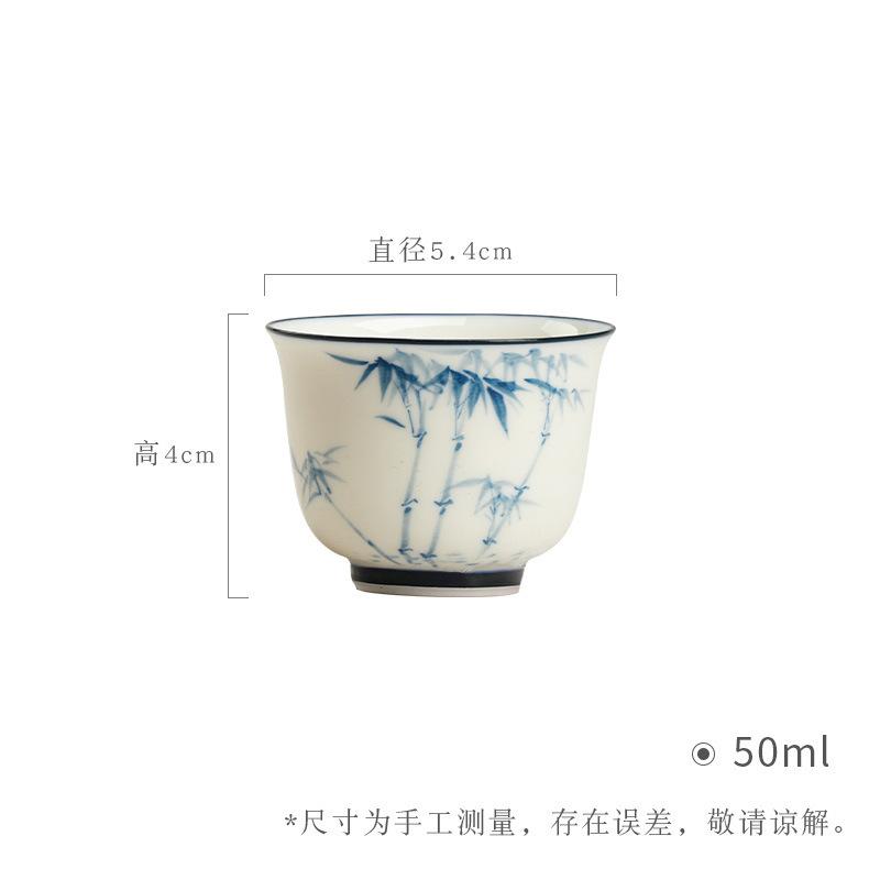 

2pc/lot Hand-painted Bamboo Blue And White Teacup Elegant Tea Bowl Water Jug Tea-tasting Personal Cup Jianzhan Master Cups 50ml