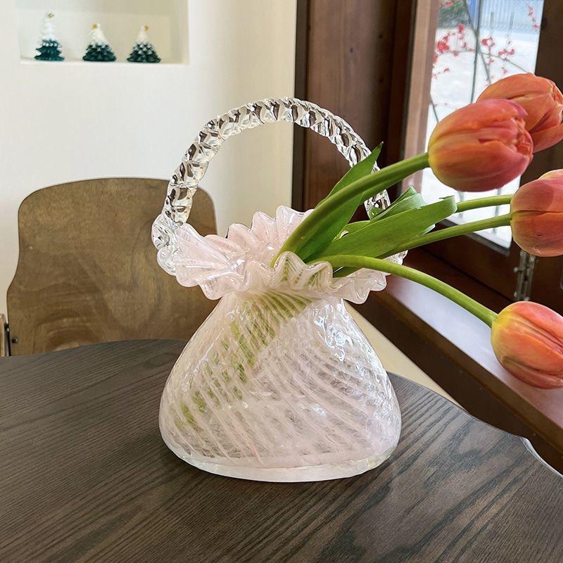 Luxuriöse Kristallglas Handtaschen-Vase, Elegante Glas-Korb-Blumenvase mit Kristallglasur-Finish für die Wohnkultur