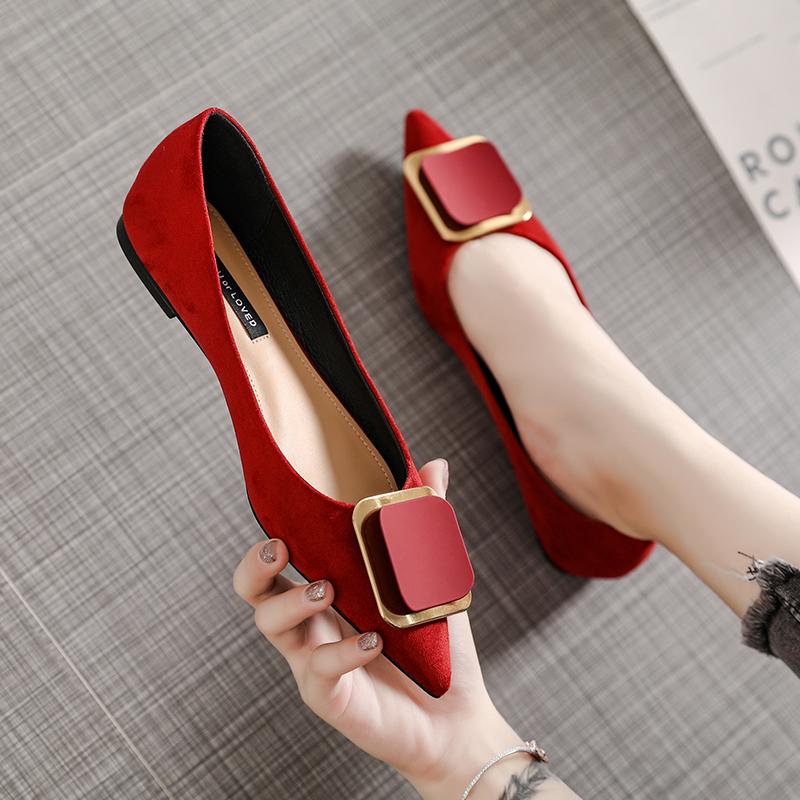 Fashion Brand 2025 Flats Shoes Women Flock Soft Soled Ballets Ladies Pointed Toe Party Shoes Bridesmaid Wedding Shoes OL Office Shoes