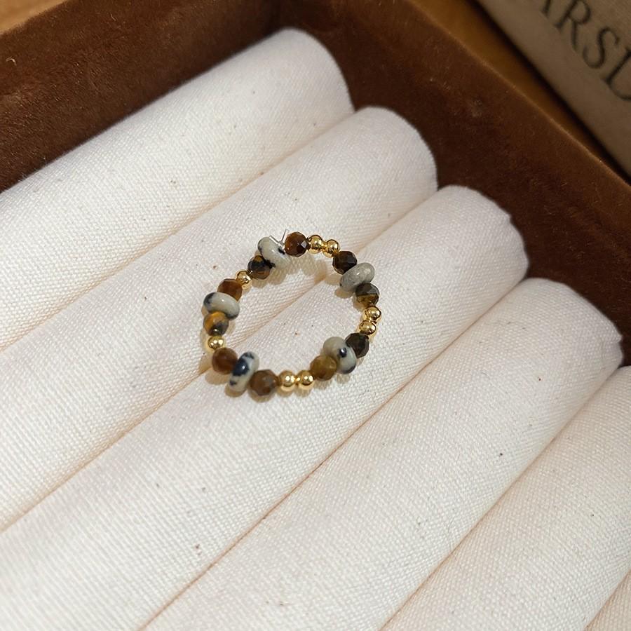 Vintage zircon tiger's eye stone round open ring Maillard style index finger ring fashion niche design ring woman