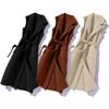 Women Solid Color Sleeveless Short Single-breasted Double-Pocket Woolen Jacket