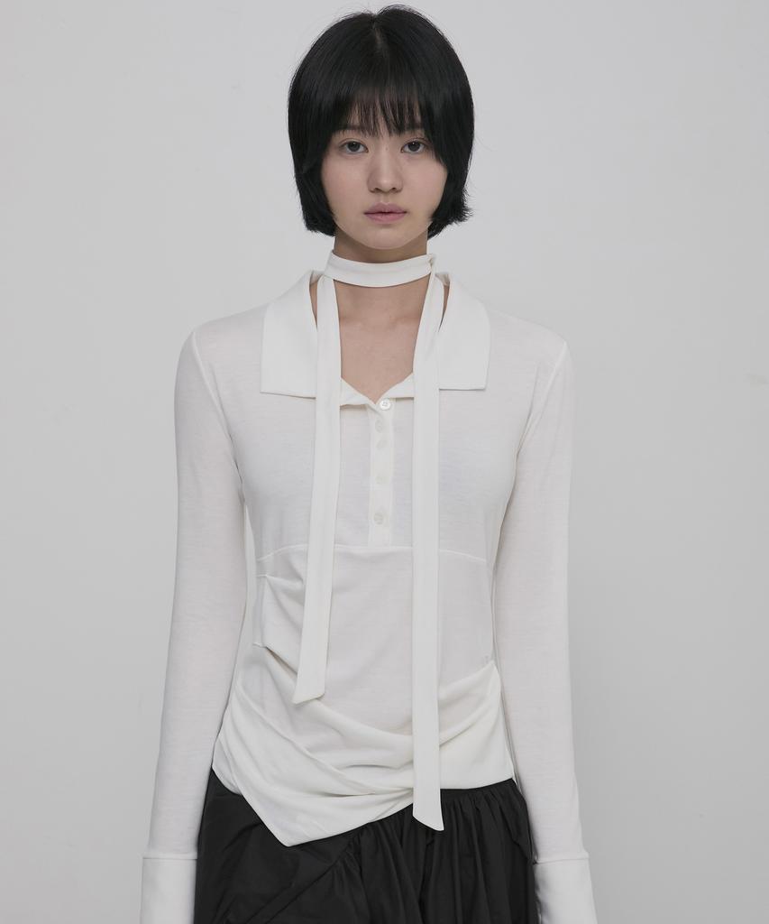 Peulleeoeob Asymmetrical Draped Shirt (Fl-186_Ivory)