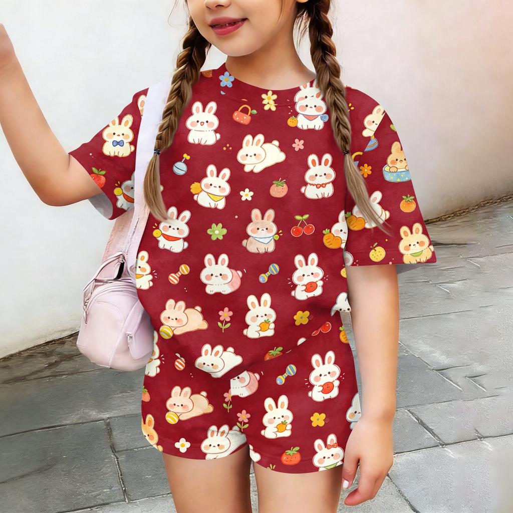 Kids Casual Short Sleeve Top and Shorts Set Animal Print Lightweight Soft Fabric Comfortable Fit Summer Outfit for Boys Girls