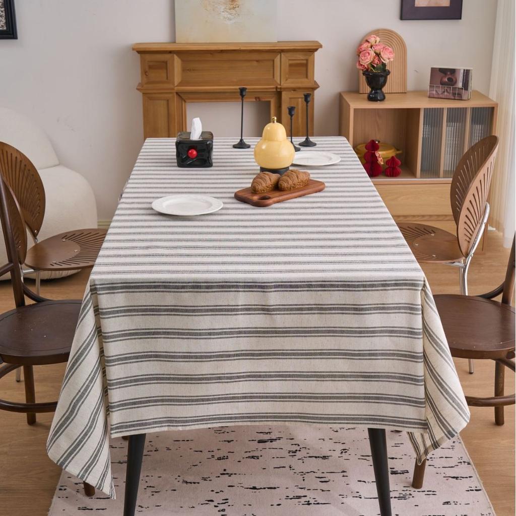 Japanese Tablecloth Cotton And Linen Dyed Striped Green Dyed Horizontal Strip Tablecloth Coffee Table Cloth