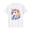 Cute Unicorn with Rainbow Flowers Mane T Shirt Stylish Stretched Unisex Streetwear Graphic Ve