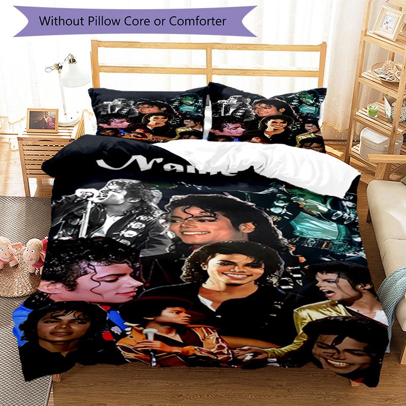 3pcs Custom Name Michael Jackson Bedding Set Duvet Cover Closure Includes 1 Duvet Cover & 2 Pillowcases, Soft and Comfortable for All Seasons.