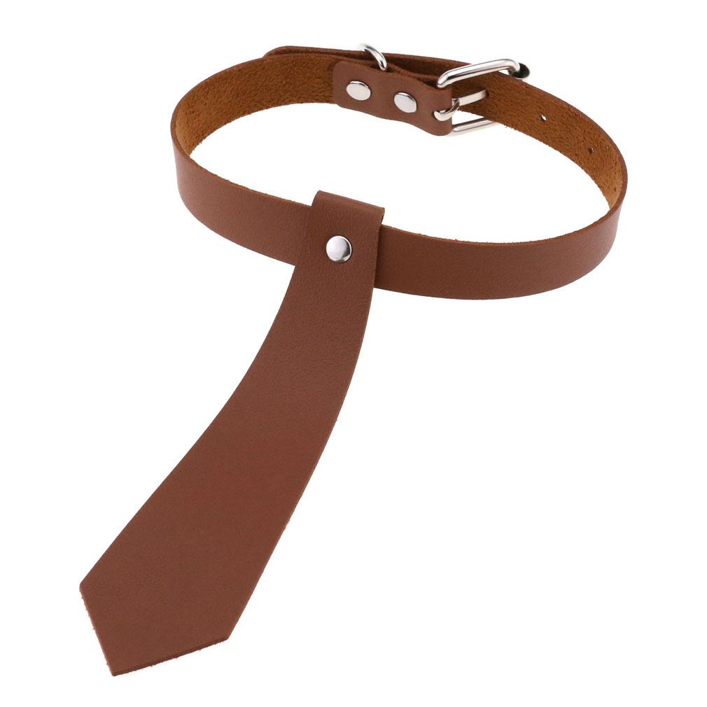 Fake Tie Integrated PU Leather Choker, Punk Tie Style Neckband Necklace