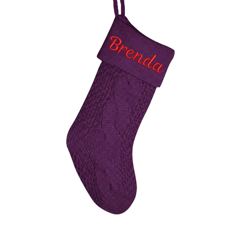 Embroidered Letter Color Knit Christmas Stocking, Candy Bag for Holiday Decor
