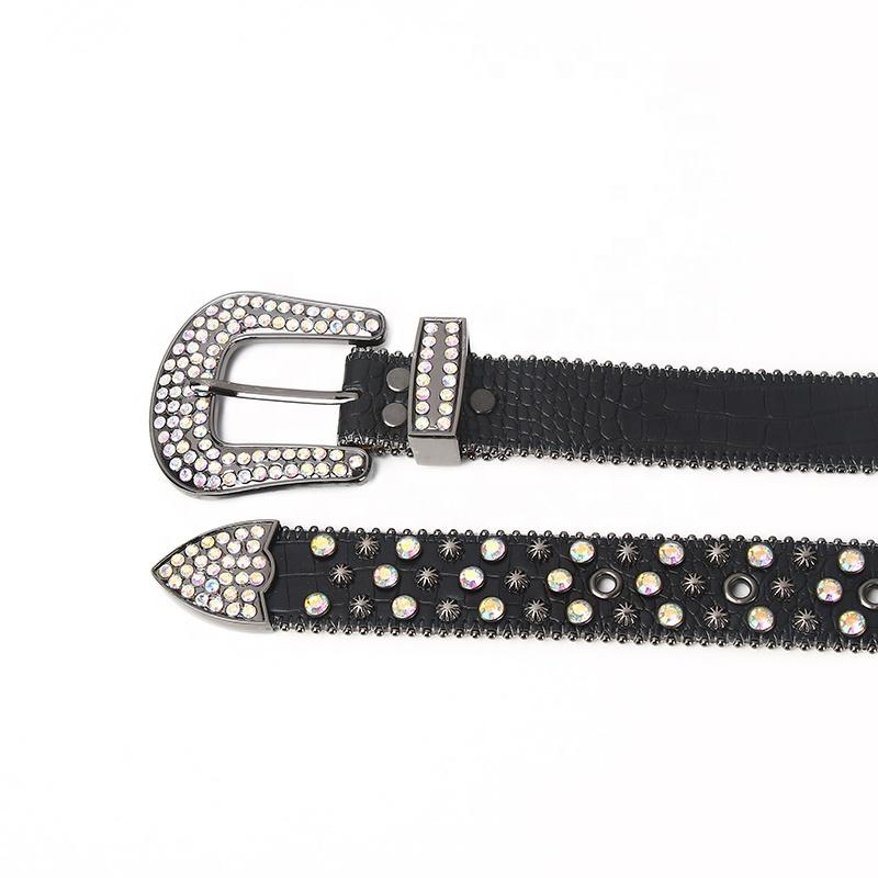 PU Belt Western Luxury High Quality Crystal Rhinestone Hip Hop Punk Rock Inlaid Full Diamond Belt Alloy Buckle Women's Belt
