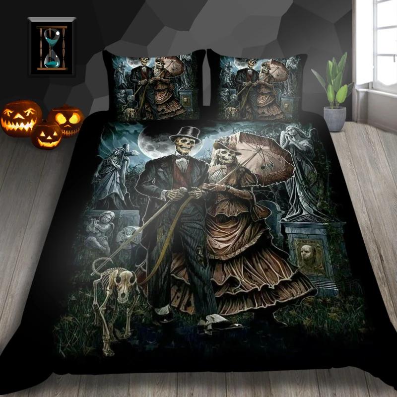 Skeleton King Queen Duvet Cover Skull Bedding Set For Kids Teens Adults Halloween Bedroom Decor Soft Comforter Cover Pillowcases