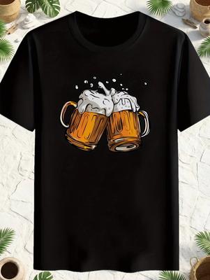 New Model Beer Cup Pattern Unisex Summer Casual TShirt Versatile Trendy Made 100 Pure Cotton With Soft Fabric And A Loose Style