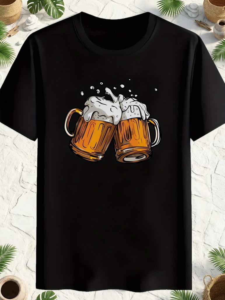 New Model Beer Cup Pattern Unisex Summer Casual TShirt Versatile Trendy Made 100 Pure Cotton With Soft Fabric And A Loose Style