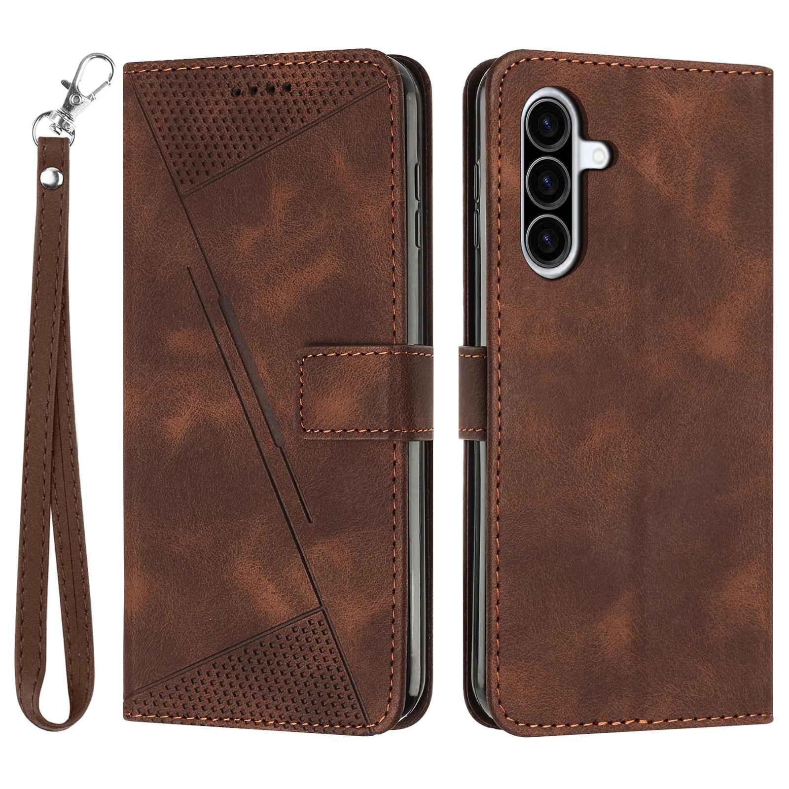 For Samsung Galaxy A57 5G Leather Case Imprinted Triangle Phone Cover with Hand Strap