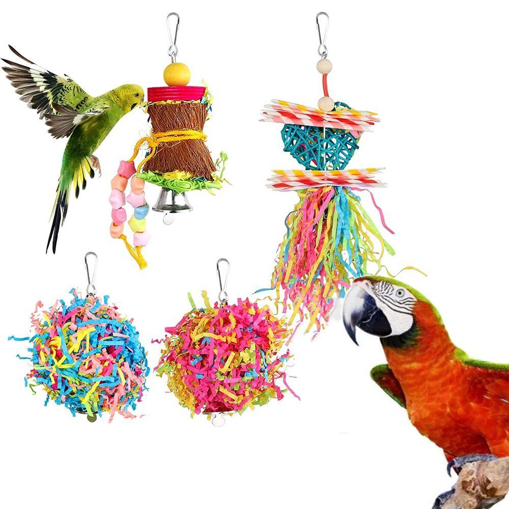 4pcs/set Bite Resistant Bird Cage Hanging Toys Paper Parrot Shredder Toy  Bird Cage