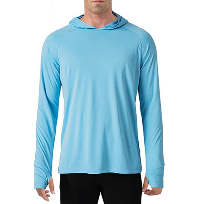 Mens Lightweight Hooded Fishing Shirt With Thumb Holes UPF 50 Sun Protection Quick-Dry Breathable Long Sleeve Outdoor