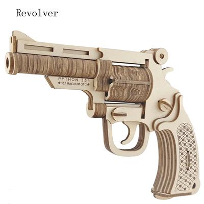 Non-Toxic 3D Wooden Puzzle Revolver Toy Gun Diy Handmade Assembly Gun Puzzle Educational Toys For Children Teens Outdoors Game Gift