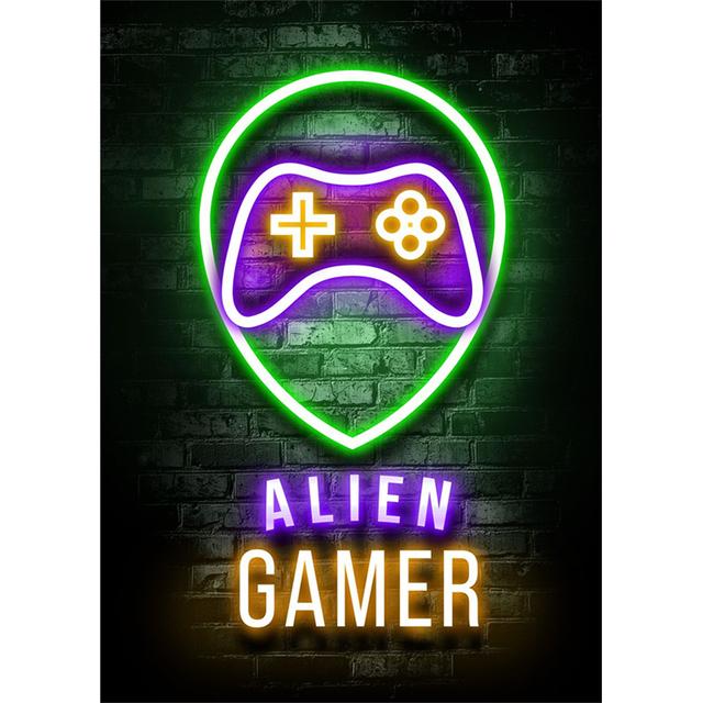 Playroom Poster Decoration Gaming Prints Neon Video Gamer Canvas Painting Wall Art Picture for Kids Boys Game Room Decor Gift No Frame