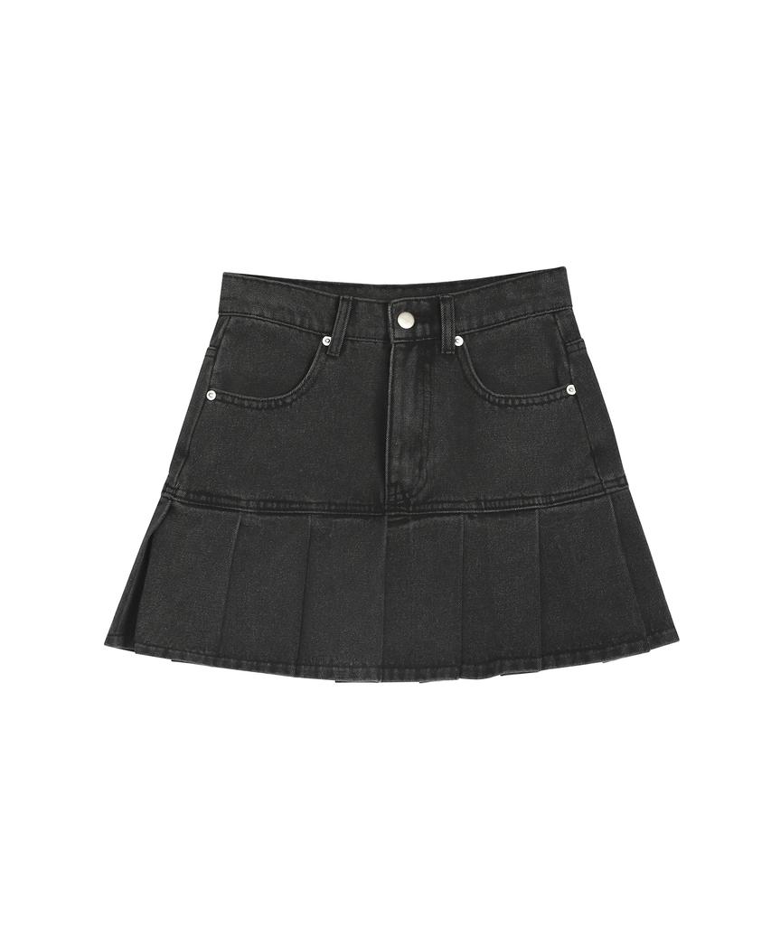 AVANDRESS Pleats Denim Skirt Black