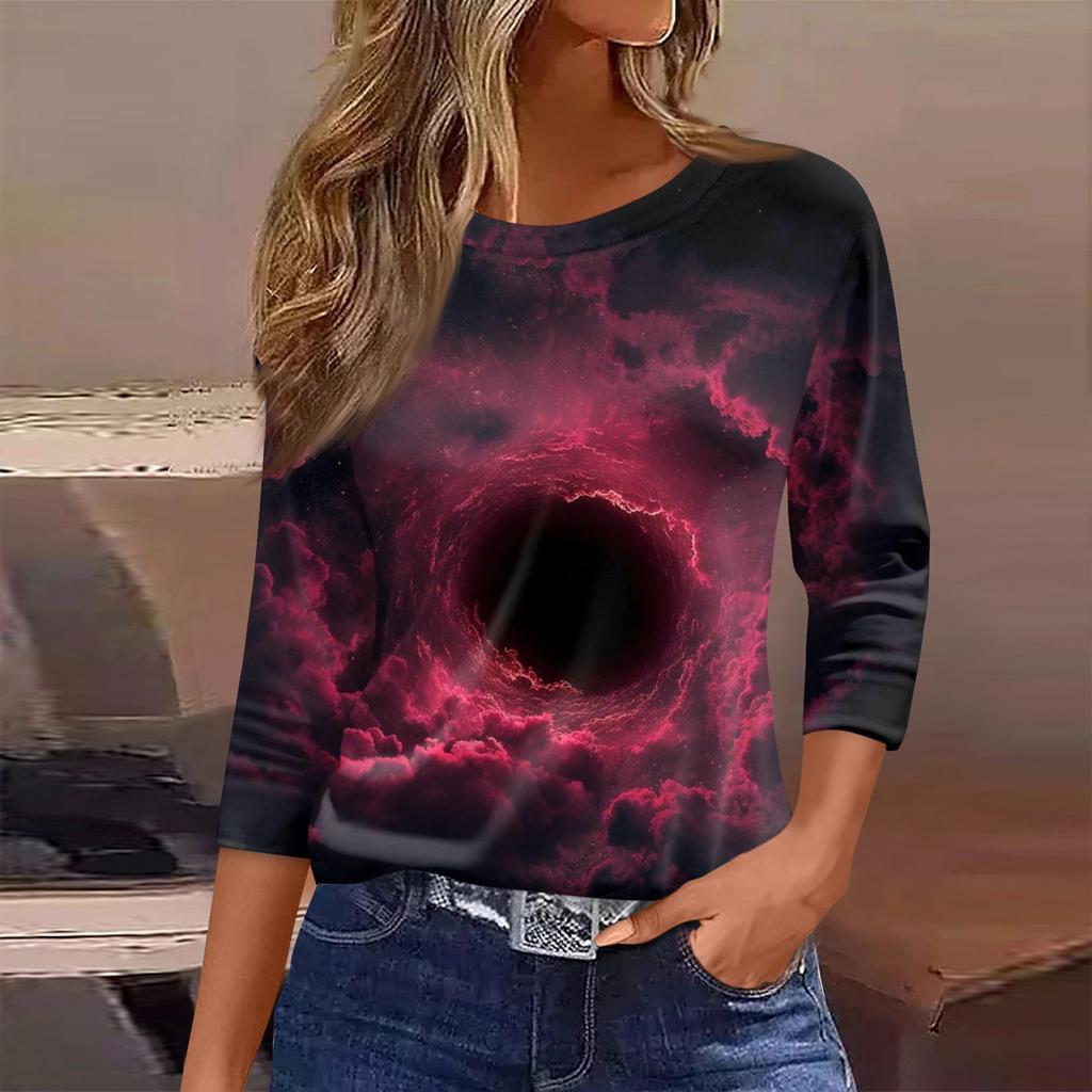 Women's T Shirt Print 3/4 Sleeve Daily Weekend Fashion Basic Round Neck Regular Top