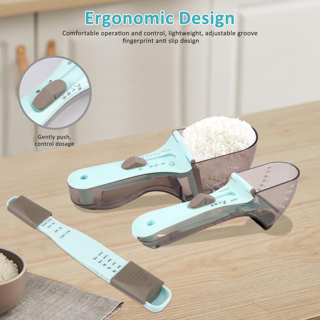 3Pcs Plastic Measuring Spoon Set Adjustable Baking Measuring Spoon with Scale Multipurpose Home Kitchen Baking Measuring Tools