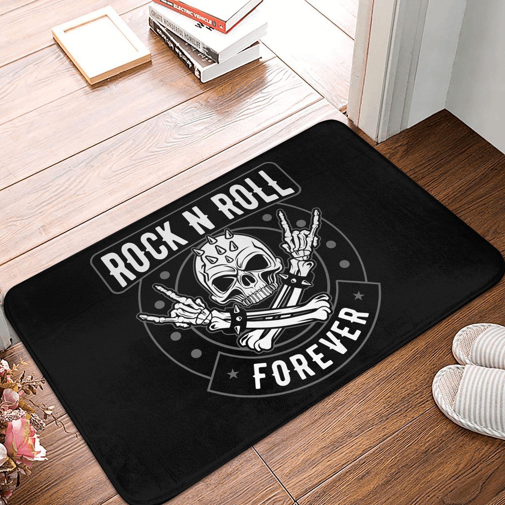 Rockabilly Rock Biker Motorcycle Skull Doormat Mat Anti-Slip Bath Kitchen Bedroom Rug Carpet 40*60cm 40cmx60cm