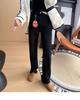 S35 Women's High-Waisted Slimming Wide-Leg Fleece Denim Pants - Black-Gray.